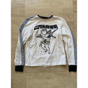 Vie+Riche Sequin Angel W Rifle Long Sleeve Pullover Logo Mens Size S‎ White